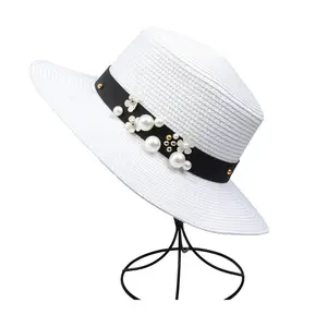 High Quality Women's Summer Striped Straw Hat Anti-Ultraviolet Woven Paper Custom Logo Beach Daily Casual Travel Party Wholesale