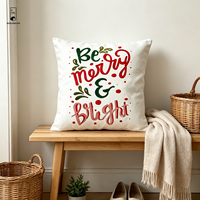 Housse de coussin de Noël personnalisée, design imprimé Be Merry Bright, 100 % polyester velours, taie d'oreiller carrée, décoration de Noël