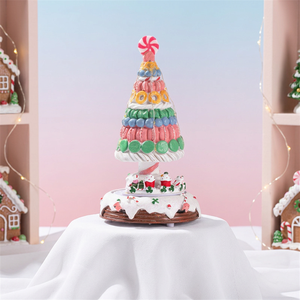 Scatola Musicale Natalizia Girevole in Resina Dipinta a Mano, a Forma di Albero di Natale con Caramelle e Macaron, per Decorazione Tavolo Festiva e <span class=keywords><strong>Villaggio</strong></span> Natalizio - Product Image 1