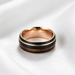 Anneau en carbure de tungstène fait main sur mesure avec incrustation de bois de whisky, anneaux en métal or rose pour hommes, <span class=keywords><strong>bijoux</strong></span> sexuels - Product Image 2