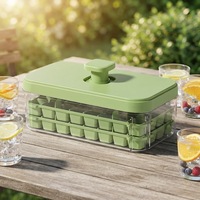Bac à glaçons écologique de 64 pièces, bac à glaçons avec couvercle et bac de rangement et pelle à glace, bac à glaçons à démoulage facile