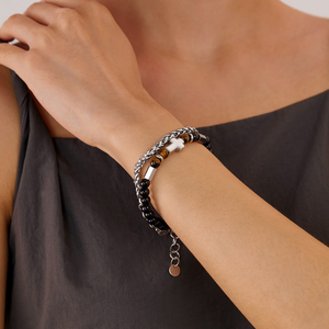 हॉट सेलिंग ट्रेंडी पुरुषों की स्टेनलेस स्टील बॉल डबल लेयर क्रॉस ब्रेसलेट के साथ व्यक्तिगत हिप हॉप गहने उपहार - Product Image 3