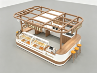 Kiosque à café moderne personnalisé, stand de café pour centre commercial, comptoir de café intérieur, kiosque à boissons et à nourriture avec auvent métallique, vitrine à pâtisserie