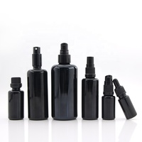 Ensemble de flacons cosmétiques en verre noir, pompe à lotion, compte-gouttes, vaporisateur, bouchon, contenants vides rechargeables pour soins de la peau, vente en gros, logo personnalisé