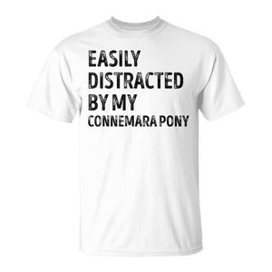 T-shirt con stampa Connemara Pony per adulti, unisex, manica corta, girocollo, in cotone, casual, tema Easy Distracted - Product Image 1