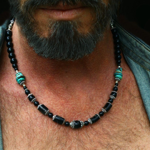 Collier tendance pour homme en turquoise, style hip-hop, artisanal, perles irrégulières, idéal pour un cadeau - Vente en gros JD GEMS - Product Image 1