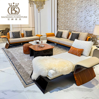 Ensemble de canapés en cuir de haute qualité BS, fauteuil d'appoint, table basse, meuble TV, mobilier de salon de luxe léger, solution complète pour villa