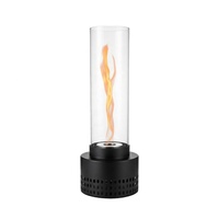 Cheminée d'extérieur portable à bioéthanol, modèle cylindrique haut en métal perforé, base noire, flamme spirale, pour table ou extérieur