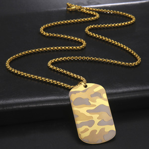 Colgante cuadrado de acero inoxidable, collar de etiquetas de perro de acero inoxidable personalizado, colgante de camuflaje, <span class=keywords><strong>joyería</strong></span> <span class=keywords><strong>para</strong></span> hombres - Product Image 2