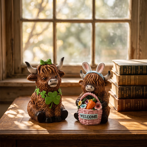 Figurine en résine Redeco Mignonne <span class=keywords><strong>Vache</strong></span> des Highlands, Trèfle de la Saint-Patrick, Lapin de Pâques, Décoration de bienvenue à la maison, Cadeau, Vente en gros, Personnalisé - Product Image 1