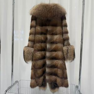 Giacca di Pelliccia di <span class=keywords><strong>Visone</strong></span> Naturale Qinggen di Alta Qualità Extra Lunga per <span class=keywords><strong>Donna</strong></span> Cappotto Invernale di Lusso con Pelliccia di Procione - Product Image 4