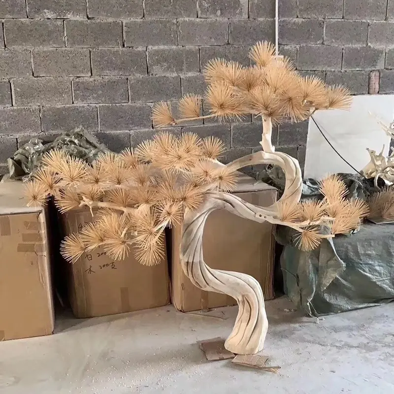 Pinheiro artificial em madeira natural, árvore de pinha falsa natural em vaso com meias de soldagem e esculpir raiz