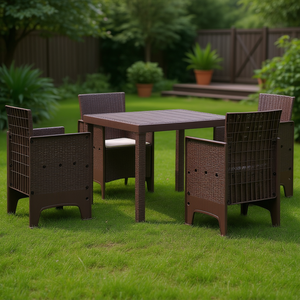 Set da Pranzo da Giardino in Polipropilene Marrone per 4 Persone, Resistente alle Intemperie, Arredamento da Esterno in Stile Contemporaneo - Product Image 2