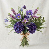 Buket Bunga Sintetis Realistis Warna Ungu Gradasi, Bunga Sutra Hydrangea Cosmos Lavender Plastik untuk Hari Ibu