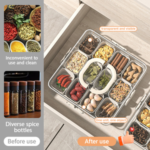 12 đa khoang vuông lớn lớn khô hạt nhựa gia vị tổ chức thực phẩm lưu trữ <span class=keywords><strong>container</strong></span> khay thiết lập với xử lý Nắp - Product Image 3