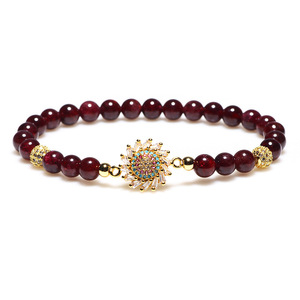 European Style Crystal Rhinestone Floral Garnet <b>Beaded</b> <b>Bracelet</b> For Women And Couples Gift Jewelry - Product Image 1
