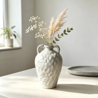 Vase en céramique artisanale Wabi Sabi moucheté, avec deux poignées, vase décoratif texturé pour la table, pour la décoration de la maison et du salon
