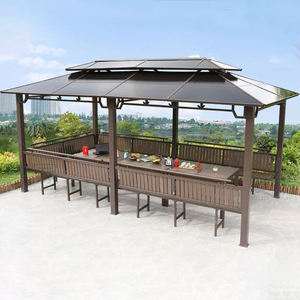 Pavillon en métal d'extérieur, gazebo en acier avec toit rigide, abri de jardin imperméable pour villa, cour et patio - Product Image 6