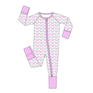 Custom Print Bamboo Fabric Newborn Baby Infant Rompers Clothes Eco-friendly Onesie Sleeper Baby Pajama Clothes