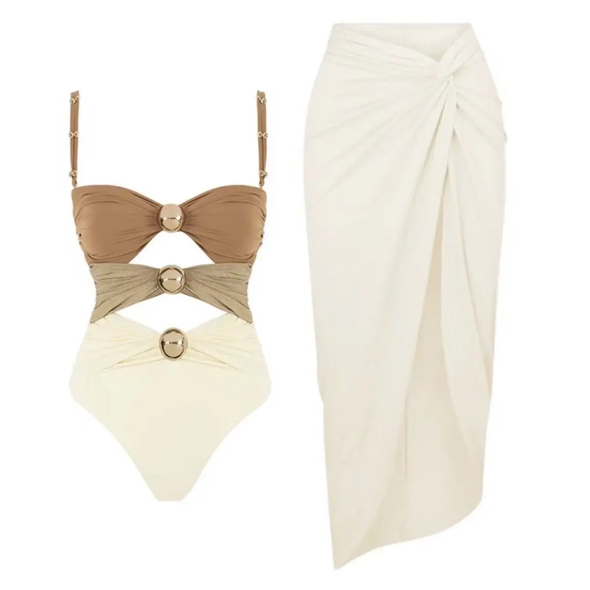 Traje de baño de 2 piezas para mujer, ropa de playa, falda larga, traje de baño Bandeau, traje de baño modesto con falda larga