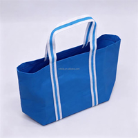 Sac fourre-tout en toile bleu personnalisé de grande taille avec sangle rayée, sac de promotion publicitaire, sac de shopping en toile, sac fourre-tout promotionnel