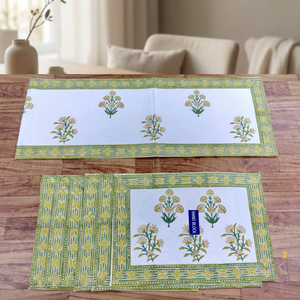 Ensemble chemin de table et set de tapis à motifs vert et jaune, 100% toile de coton, décoration de table à manger pour la maison et la salle à manger - Product Image 2