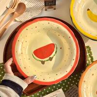 Assiette en céramique sous glaçure pour fruits et croissants, Nouveauté 2025, Design esthétique, pour petit-déjeuner, dessert et dîner