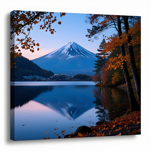 Impresión en lienzo de paisaje azul con montañas, lagos, árboles y un diseño decorativo sereno, adecuado para el hogar o la oficina - Product Image 2