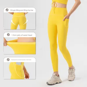 Respirant taille haute Yoga pantalon pour femmes solide course Fitness sport nu sensation pantalons longs contrôle du ventre <span class=keywords><strong>soleil</strong></span> grande taille - Product Image 2