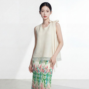 PY 2026 Haut plissé Miyake élégant avec nœud, manches longues, respirant, écologique, style occidental, pour femme, vente en gros - Product Image 5