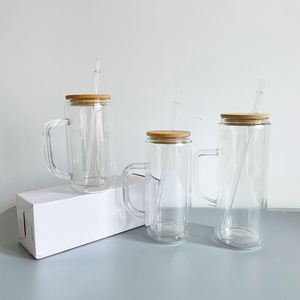 Gobelet en verre à double paroi de 12 oz, 15 oz, 20 oz avec couvercle en bambou et paille en plastique transparente pour café glacé, soda, sans BPA - Product Image 1