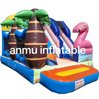 Château gonflable flamant rose commercial d'extérieur le plus vendu avec toboggan pour fête sur la plage, ensemble de château gonflable flamant rose