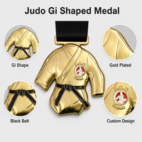 Medalla de Judo Personalizada, Premio para Torneo de Jiu Jitsu, Artes Marciales, Diseño OEM 3D 2D, Acabado Dorado, Diseño de Cinturón Negro con Cinta