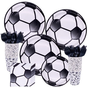 Décorations de fête sur le thème du football pour 16 invités : Assiettes plates, assiettes à dessert, gobelets, serviettes, nappe, bannière, pailles pour fournitures de fête d'anniversaire - Product Image 5