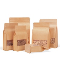 Sachets Doypack en papier kraft brun thermoscellables avec fenêtre dépolie, scellage huit côtés, fermeture éclair, recyclables pour emballage alimentaire