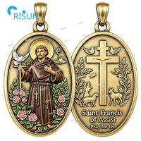Collier pendentif médaillon religieux catholique Saint patron des animaux François d'Assise, médaille personnalisée Saint François d'Assise