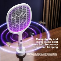 Raquette anti-moustiques 2-en-1 rechargeable avec affichage du niveau de batterie, indice de protection IP33, haute tension, pour usage domestique intérieur