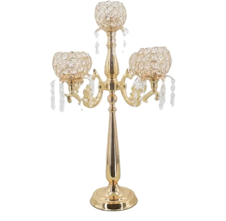 Free shipping)hot sale gold metal crystal ball candelabra for wedding table decoration sunyu3173