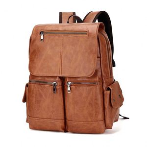 Custom logo College School Pu Rucksack <b>Men</b> Waterproof Back Pack Bag Zaino in Pelle High Capacity Pu <b>Leather</b> <b>Backpack</b> Bag - Product Image 1