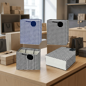 Erpsl Medium Cadeautas 32x26x12cm Houndstooth Patroon Offset Gedrukt Promotionele Papieren Opbergdoos - Product Image 3