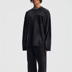 Camiseta de Cuello Redondo Holgada de Algodón 100% Pesado, Estilo Urbano, con Hombros Caídos, para Hombre, Venta al Por Mayor - Product Image 1