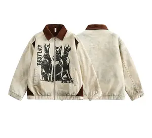 Custom streetwear white Detroit Jacket Brown Corduroy Collar Woven 100 cotton Washed Vintage Canvas Duck Detroit Jacket