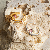 Nouvelle bague pour femme en zircon rose, fleur de tulipe, plaquée or, ajustable, bijoux floraux tendance, cadeau