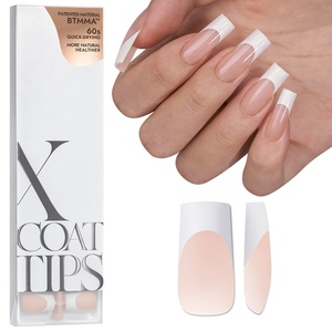 XCOATTIPS Faux Ongles en Gel Souple Longs Carrés, Couverture Complète, French Manucure X Coat, Faits à la Main, Épais, à Presser, Vente en Gros - Product Image 1