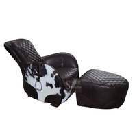 Fauteuil club en cuir inclinable vintage en cuir pleine fleur, fauteuil selle et ottoman en cuir de vache vieilli, fauteuil traditionnel pour hôtel