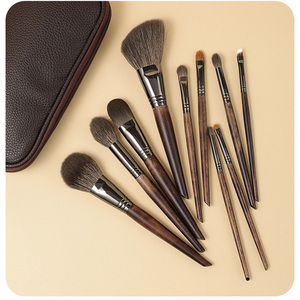 10pcs Pony Hair Makeup Brush Set Wood Handle Bag Powder Foundation Fluffy Face <b>Eye</b> Eyeshadow Blending Cosmetic Brushes Kit - Product Image 5