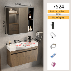 Mobile Bagno Moderno con Specchio, Lavabo da Parete, Colore Marrone, Dimensioni Ridotte, Mobiletto in Alluminio per Bagno - Product Image 5