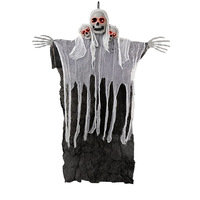 Décoration suspendue Crâne à trois têtes lumineux et sonore pour Halloween, grande taille, pour entrée intérieure et pièce hantée