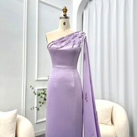 Arabe Une Épaule Lilas Dubaï Robes De Soirée Avec Cape Élégant Cheville Longueur Femmes De Mariage Invité Robes De Soirée Scz158