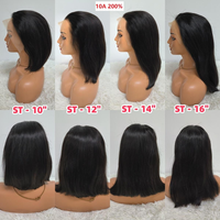 Perruque courte bob Letsfly 10A 200% de densité, cheveux humains vierges brésiliens, dentelle frontale 13x4, lisse, vague d'eau, couleur naturelle